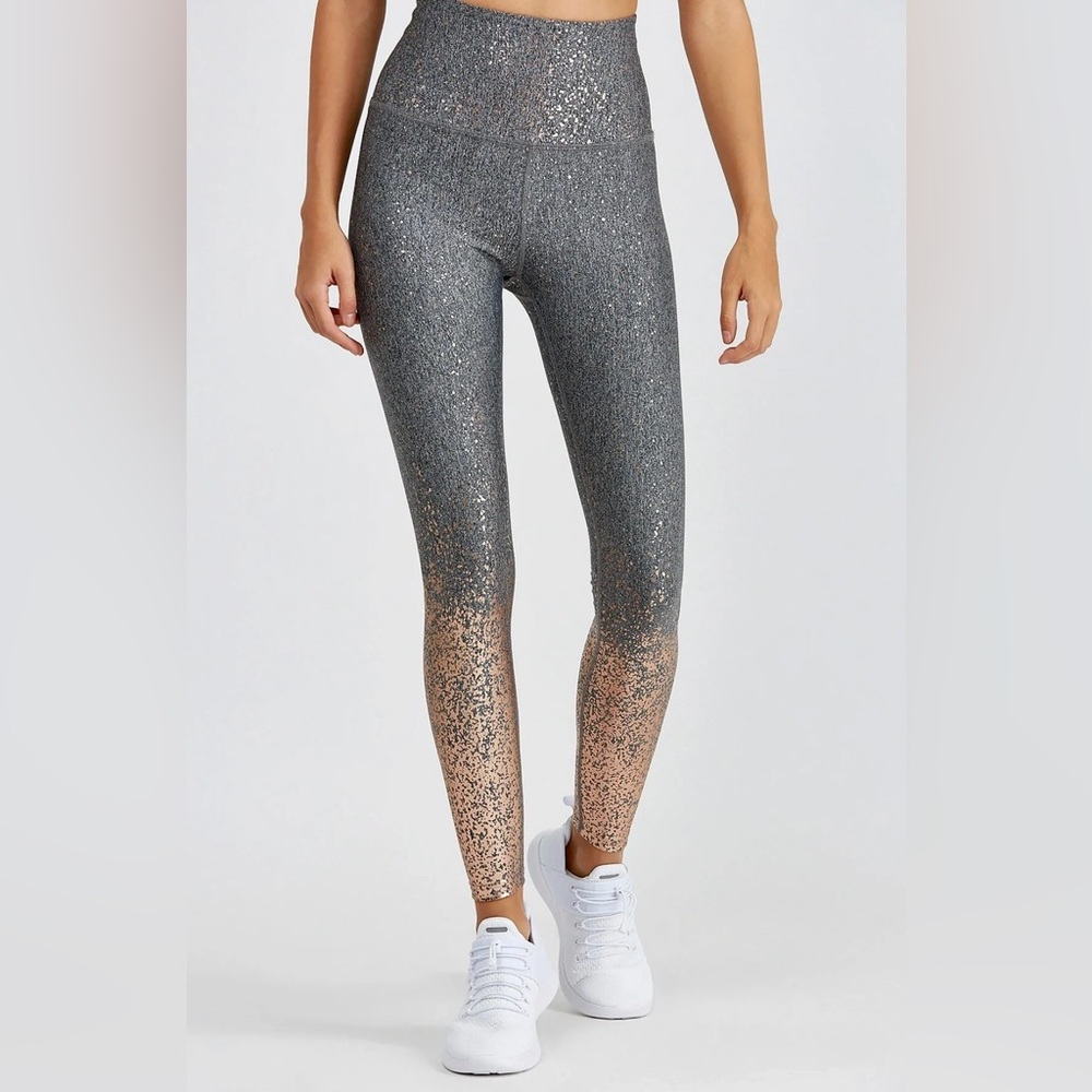 Beyond Yoga Alloy Ombre Speckled Midi Leggings Womens Sz Small Metallic